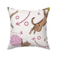 Kitty Court Sports Pink & White Large - Pets, Cats, Basketball, Volleyball, Pickleball, Kids, Children’s, Fun, Cute, Clothing, Bedding, Bags, Wallpaper, Home Decor, Playroom, Recreation, Girls, Activities, Yellow, Sage, Brown