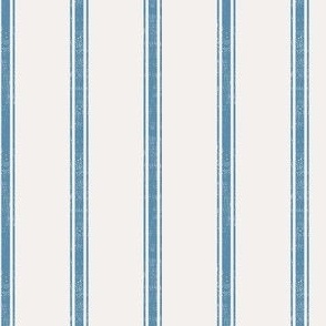 Traditional Vertical Ticking Stripe in Medium Blue and Ivory.