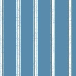 Traditional Vertical Ticking Stripe in Medium Blue and Ivory.