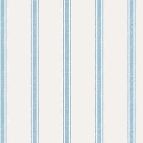 Traditional Vertical Ticking Stripe in Light Blue and Ivory.