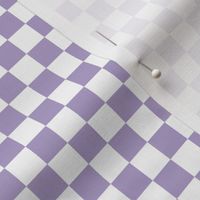 Checkerboard pattern  in Pastel Purple and White checked checkered squares, small scale half inch squares 