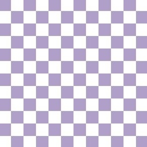 Checkerboard pattern  in Pastel Purple and White checked checkered squares, small scale half inch squares 