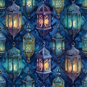 Magical Hanging Blue & Golden Lanterns