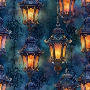 Magical Glowing Gold & Blue Hanging Lanterns