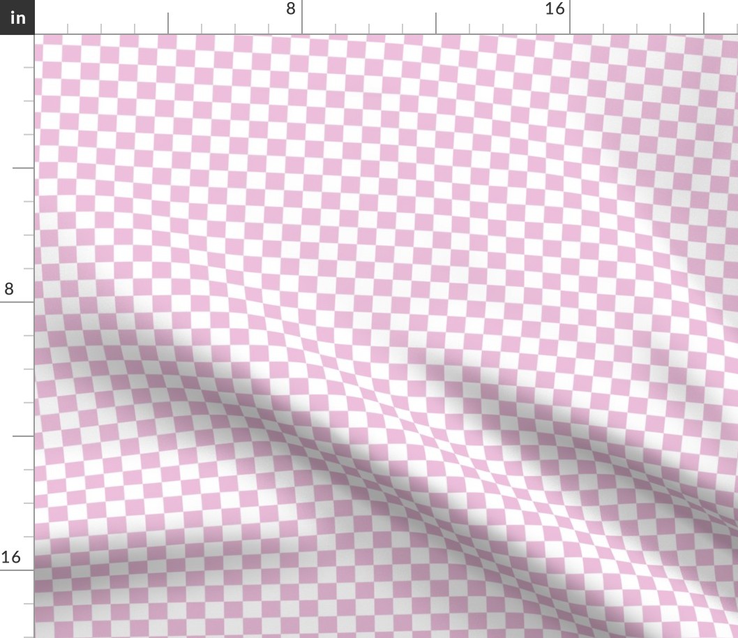 Checkerboard pattern  in Pastel Pink and White checked checkered squares, small scale half inch squares 