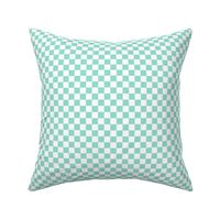 Checkerboard Pattern in Pastel Green and White checked checkered squares, small scale half inch squares 
