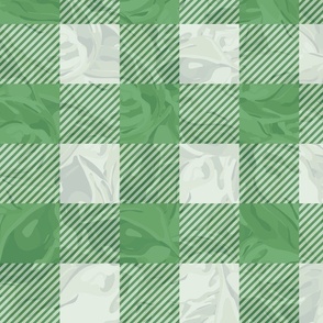 Green on Cream Gingham Textured Plaid, Leafy Gingham Textured Plaid, Simple Plaid Pattern with a Coarse Linen Textured Background, Modern Nature Inspired Plaid