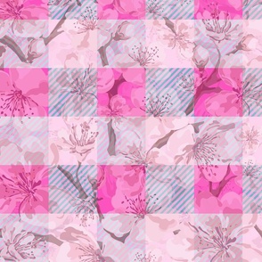 Pink on Pink Pretty Floral Gingham Textured Plaid, Flowers with  Gingham Textured Plaid, Simple Plaid Pattern with a Coarse Linen Textured Background, Mother Nature Inspired Plaid