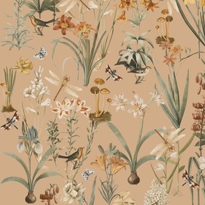 Dragonfly Garden, Faded on Blush Taupe // XL