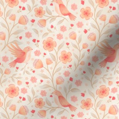 [small] Peach Blossoms and Birds — Pantone Color of the Year