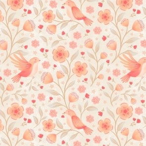 [small] Peach Blossoms and Birds — Pantone Color of the Year