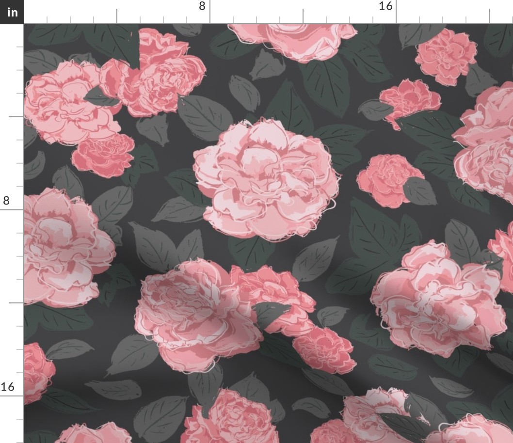 (J) Pink Roses for Beloved | Grey on Black | Jumbo Scale