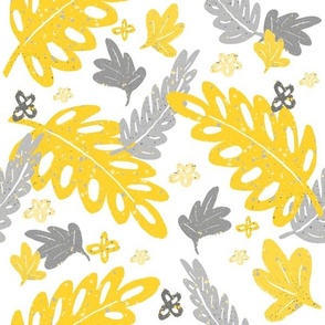 2021 tropical ferns pattern - Yellow and gray - Pantone 2021 illuminating and ultimate gray