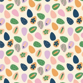 easter eggs lilac and peach on  cream background