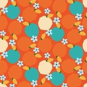 Geometric Oranges & Daisies on Orange - 3x3