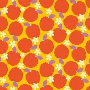 Geometric Oranges & Daisies on Yellow - 3x3
