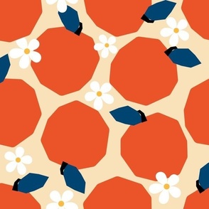 Geometric Oranges & Daisies on Cream - 12x12