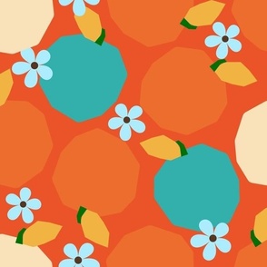 Geometric Oranges & Daisies on Orange - 12x12