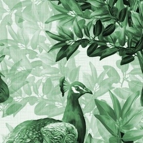 Luxurious Peacock Tail Feathers, Romantic Exotic Bird Feature Wall Decor, Nostalgic Peacock Bird Forest, Dark Emerald Green, Maximalist Jewel Tones Monochrome, LARGE SCALE 