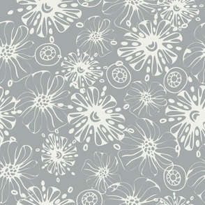 Nimbus Floral | White on Slate Gray  | Neutral | Med Scale
