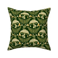 Medium Moody Woodland Dragons Sitting on Mushrooms - Deep Forest Green