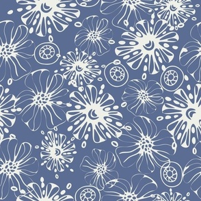 Nimbus Floral | White on Blue Nova  | Med Scale | modern floral