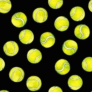 Tennis Balls on Midnight Black, Hand Painted Watercolor