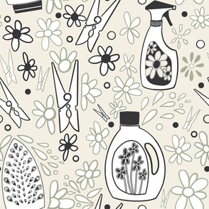Laundry Room Doodles - Sage, Black, & Cream Large