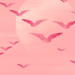 Minimalist Pink Summer Summer Sunset, Pink Flamingo Rose Pink Moody Night Sky, Birds in Flight, Evening Sunset Bird Pattern, Coastal Flying Birds Painting, Pink Sun and Sky, SMALL SCALE
