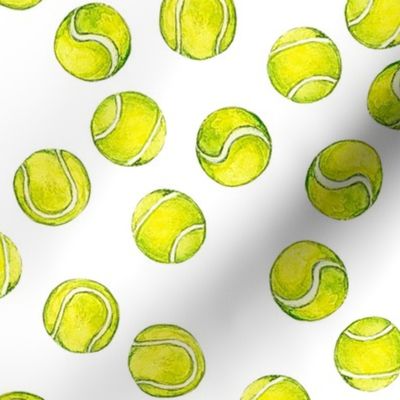 Tennis Balls on White Canvas, Hand Painted Watercolor