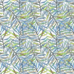 medium bright fern blue/ lime green / watercolor / leaves
