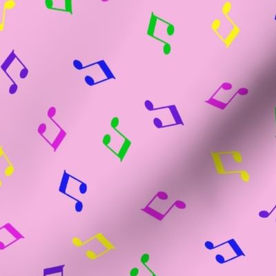 Multicolor Musical Eighth Notes on Pink
