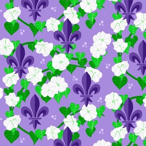 Purple Fleur de lis and White Moonflower Celebrates Mardi Gras - Large
