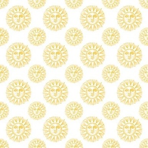 Sun Face | Sun with Face | Vintage Style Sun Illustration | White and Gold |