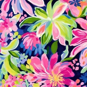 Tropical Pink Floral on Navy