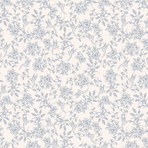 Florals and Birds _Cream and Blue LARGE