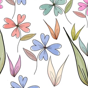 Whimsical Hand Drawn Watercolor Flowers