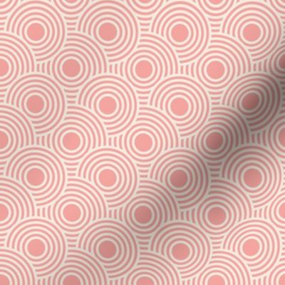 390 - Smallscale Baby pink and off white concentric circles graphic modern reminiscent of bullseye target practice or old vinyl records - for bold retro wallpaper, curtains, table cloths, duvet covers and sheet sets.