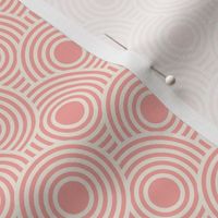 390 - Smallscale Baby pink and off white concentric circles graphic modern reminiscent of bullseye target practice or old vinyl records - for bold retro wallpaper, curtains, table cloths, duvet covers and sheet sets.