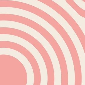 390 - Jumbo scale Baby pink and off white concentric circles graphic modern reminiscent of bullseye target practice or old vinyl records - for bold retro wallpaper, curtains, table cloths, duvet covers and sheet sets.