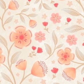 [large] Peach Blossom and Birds — Pantone Color of the Year