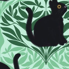 black cat ogee in green - wallpaper 24 in