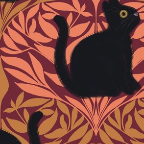black cat ogee in peach and brown - wallpaper 24 in