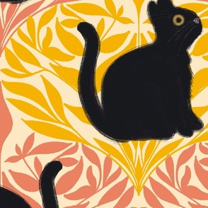 black cat ogee in gold and peach - wallpaper 24 in