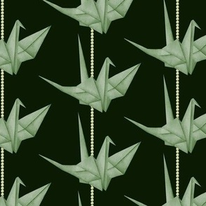 Green Origami Crane with Beaded Stripes Large Scale