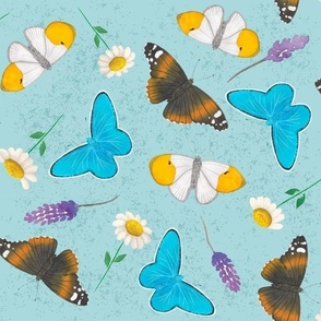 Large-Butterflies, lavender & daisies-Light Blue