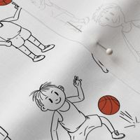 Plain backdrop Cartoon basketball players kids- orange and black -cute and active