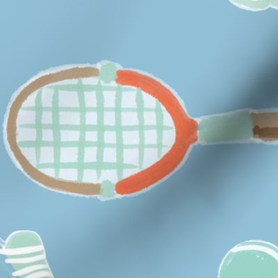Large - Tennis outfit - Light Pastel Blue - Preppy sports - Vintage Sports - Vintage Racket - Cute Girly Retro Tennis Ball Sport Racquet shoes dress backpack