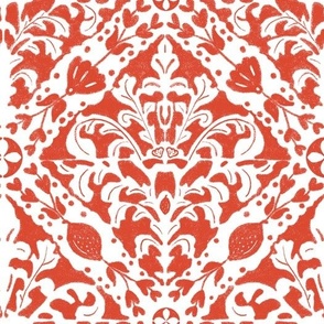 Hand drawn Sicilian majolica inspired tiles pattern,  red orange