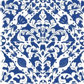 Hand drawn Sicilian majolica inspired tiles pattern,  dark blue 